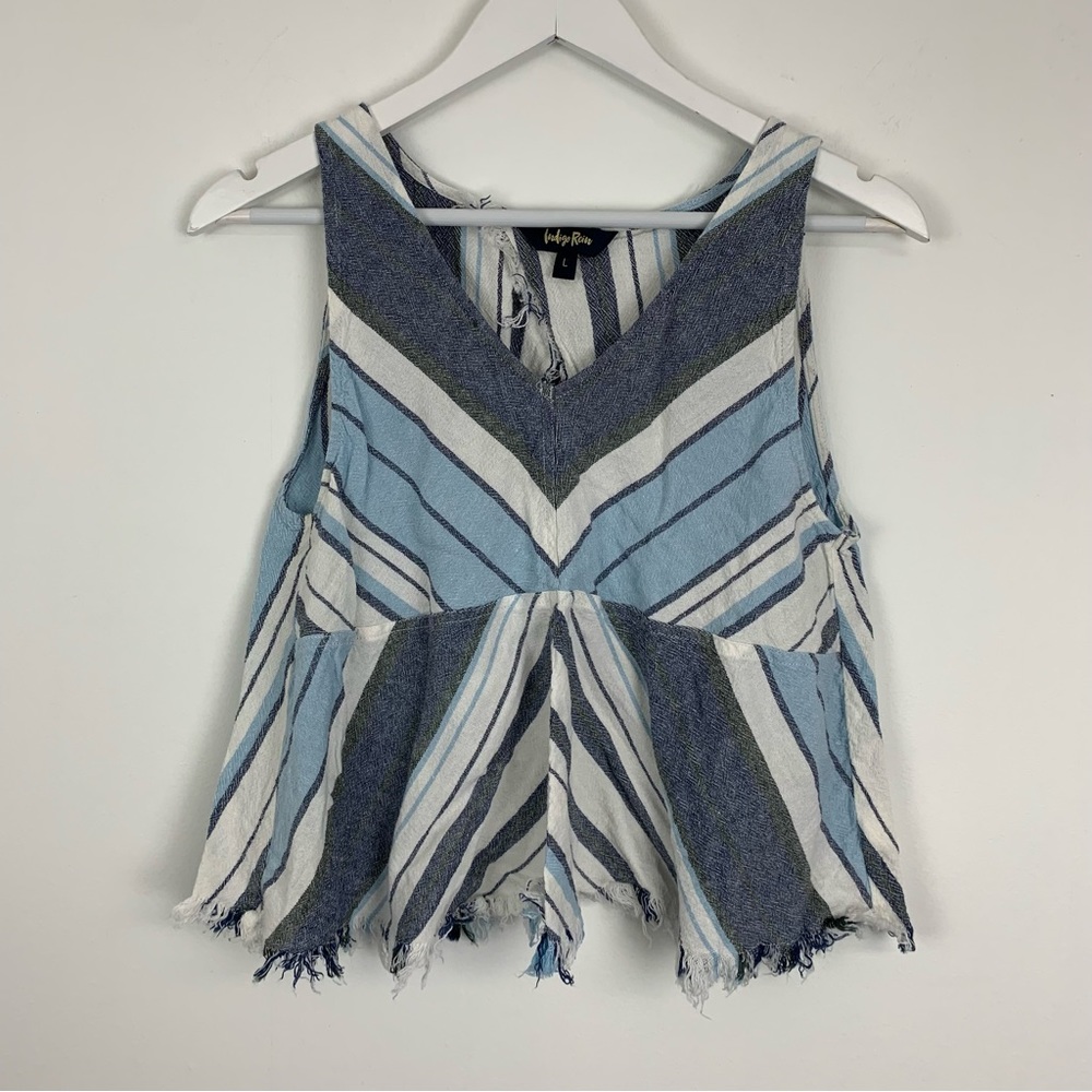 Indigo Rein Striped Cropped Tank Top Large
